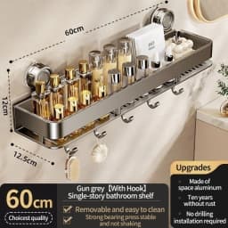 Suction Cup Bathroom Organizer Wall Mounted Toilet Wash Basin Shower Gel Storage Rack No Drilling Required Bathroom Shelf