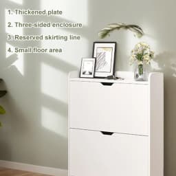 2-Tier Wooden Shoe Organizer Cabinet with Flip Drawers Narrow Shoe Storage Cabinet Space Saving Slimming Shoe Rack for Hallway