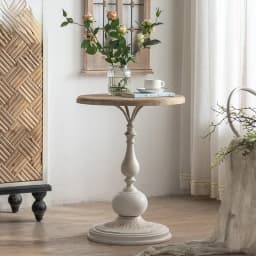 French Vintage Solid Wood Small coffee Table Living Room Corner Table Round side Table Balcony Coffee Tables