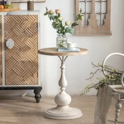 French Vintage Solid Wood Small coffee Table Living Room Corner Table Round side Table Balcony Coffee Tables