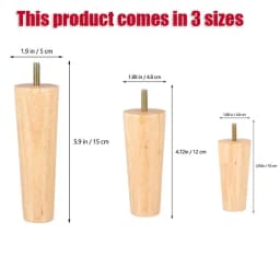 4Pcs 10/12/15CM Solid Wood Furniture Legs Height Straight Sturdy Tapered Sofa Bed Cabinet Table Chair Replacement Furniture Legs