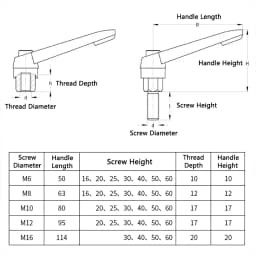 10PCS Adjustable Handle Lever Clamping Handles Metal Knob Machinery Tools Male Female Thread Diameter M4-M16 Length 10mm-80mm