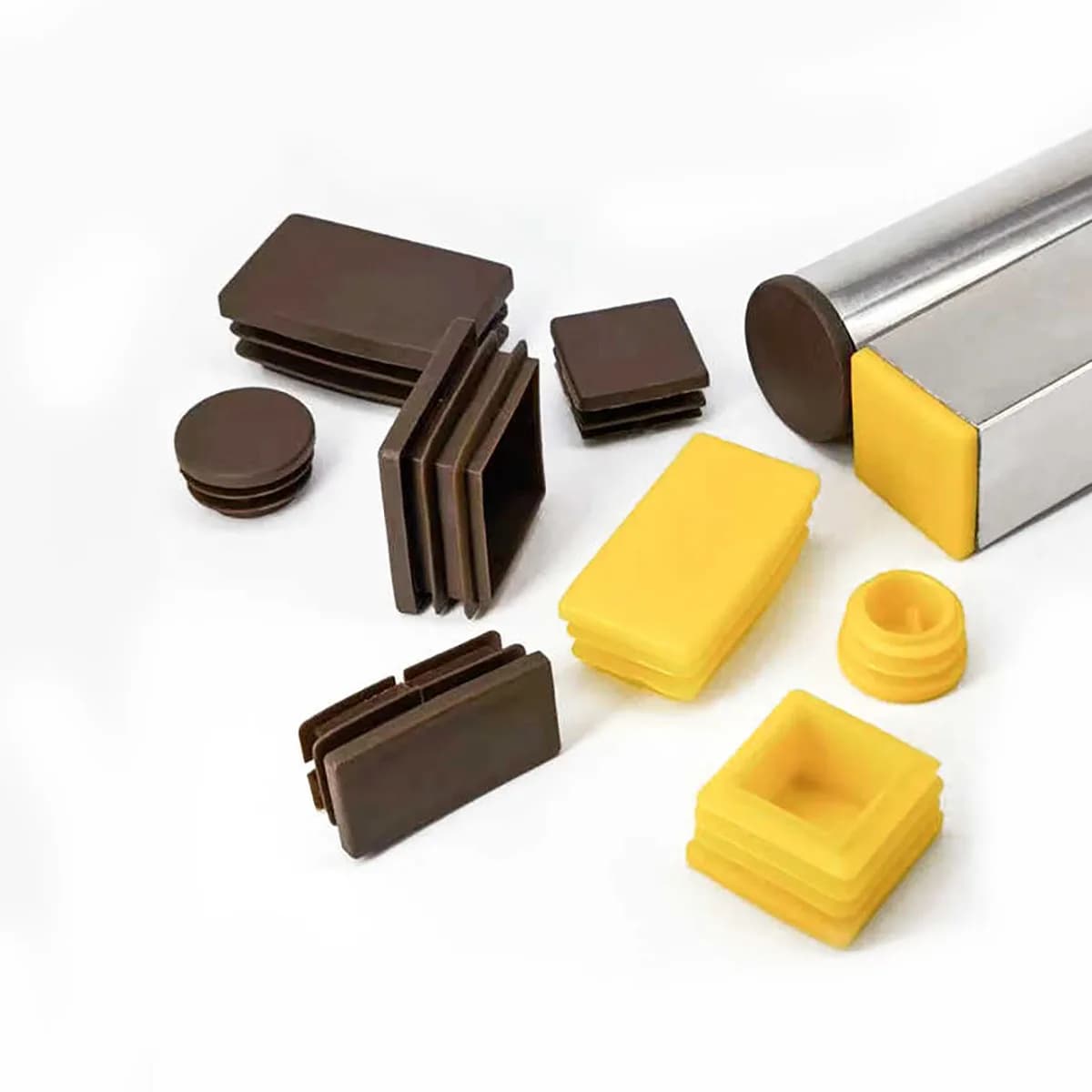 Rectangle Round Square Plastic Blanking End Caps Tube Pipe Inserts Plug Table Chair Furniture Foot Cover ﻿Yellow Brown