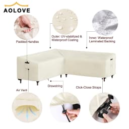 Beige Outdoor L Shape Corner Sofa Cover Waterproof Rattan Corner Furniture Cover V Shape Sofa Table Chair Protective Dust Covers