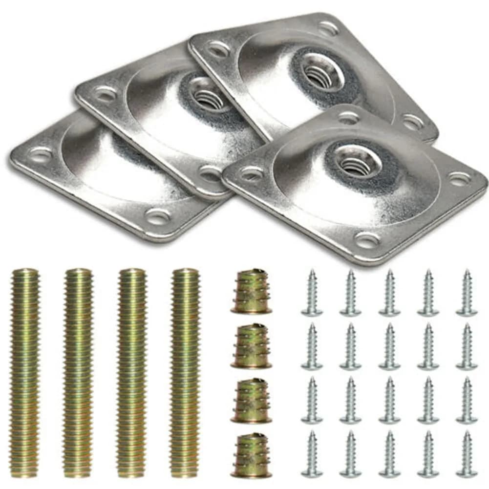 4 Set Metal Leg Fixing Mounting Plates Feet Angled Level Brackets with Dowel Screws Table Sofa Chairs Pads Furniture Hardware