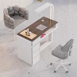 Cream Dust Collector Manicure Table With Lamp French Beauty Design Nail Table Minimalist Aesthetic Table Ongle Salon Furniture