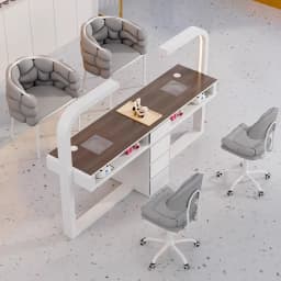 Cream Dust Collector Manicure Table With Lamp French Beauty Design Nail Table Minimalist Aesthetic Table Ongle Salon Furniture