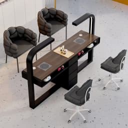Cream Dust Collector Manicure Table With Lamp French Beauty Design Nail Table Minimalist Aesthetic Table Ongle Salon Furniture