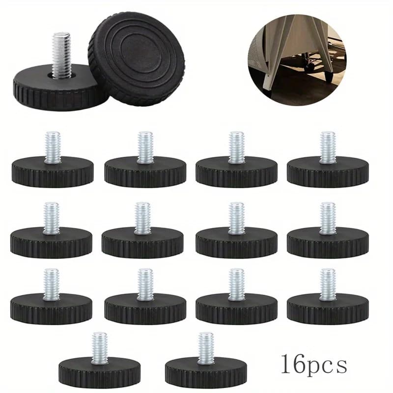 16pcs Adjustable Leveling Chair Leg Feet M8 Furniture Mat Screw-in Base Sofa Bed Cabinet Table Floor Protector Anti-slip Pad