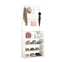 4/5-Tier Metal Coat and Shoe Rack with 8 Hooks ,for Living Room, Bedroom, Office, Shoe Storage Organizer, Shoe Storage Organizer