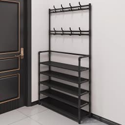 4/5-Tier Metal Coat and Shoe Rack with 8 Hooks ,for Living Room, Bedroom, Office, Shoe Storage Organizer, Shoe Storage Organizer