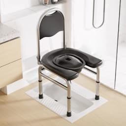 Adjustable Shower Chair, Foldable Toilet Seat Riser, Stainless Steel Commode,Portable Bathroom Stool for Elderly&Pregnancy Care