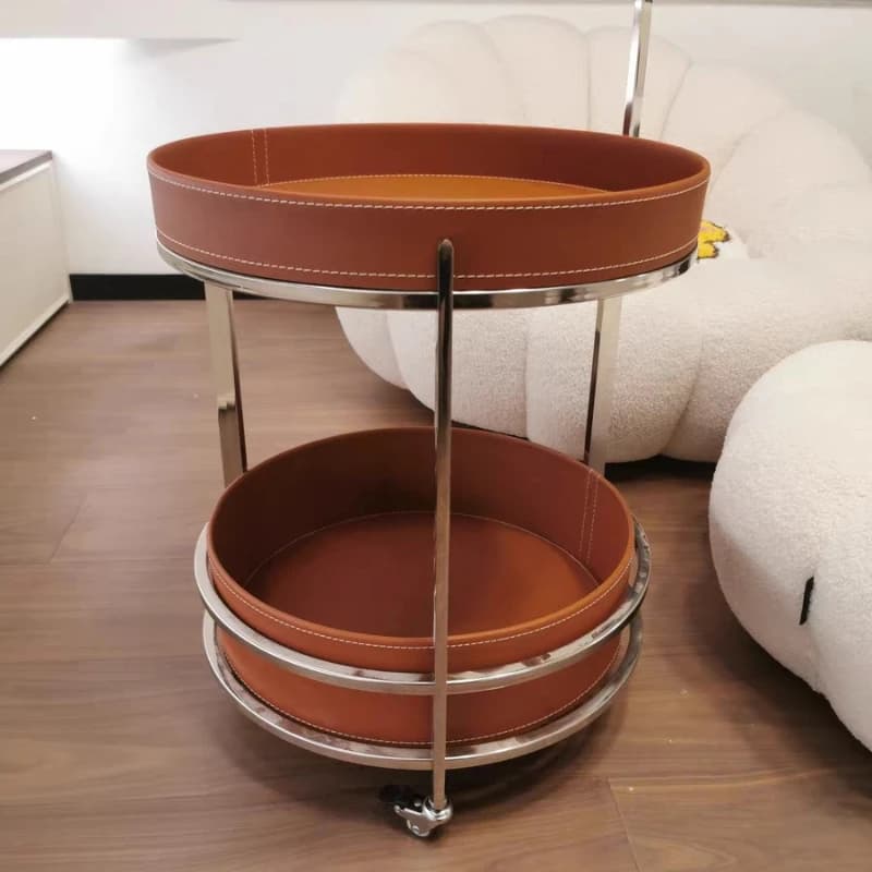 2025 New Light Luxury Sofa Side Table Movable Hotel Room Saddle Leather Trolley Home Bedroom Storage Bedside Small Coffee Table