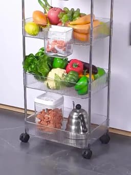 Mobile Storage Trolley 2/3/4 Tiers Acrylic Trolley With Wheel Multilayer Transparent Storage Rack Living Room Snack Storages