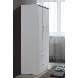 A Wardrobe Closet, Hodedah 3-Door 2-Drawers, 3-Shelves in White Bedroom Armoires, Wardrobe Cabinet with Hanging Rod