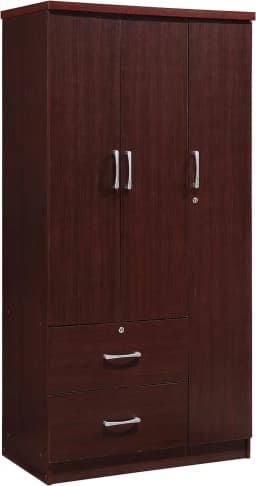 A Wardrobe Closet, Hodedah 3-Door 2-Drawers, 3-Shelves in White Bedroom Armoires, Wardrobe Cabinet with Hanging Rod