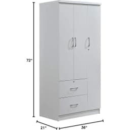 A Wardrobe Closet, Hodedah 3-Door 2-Drawers, 3-Shelves in White Bedroom Armoires, Wardrobe Cabinet with Hanging Rod
