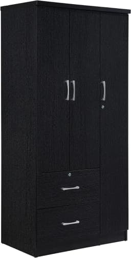 A Wardrobe Closet, Hodedah 3-Door 2-Drawers, 3-Shelves in White Bedroom Armoires, Wardrobe Cabinet with Hanging Rod