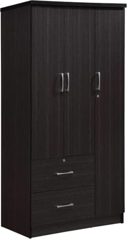 A Wardrobe Closet, Hodedah 3-Door 2-Drawers, 3-Shelves in White Bedroom Armoires, Wardrobe Cabinet with Hanging Rod