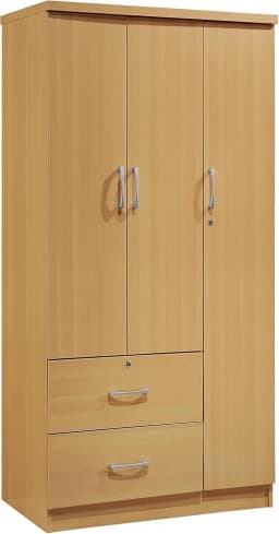A Wardrobe Closet, Hodedah 3-Door 2-Drawers, 3-Shelves in White Bedroom Armoires, Wardrobe Cabinet with Hanging Rod