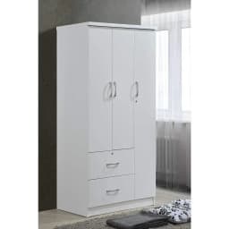 A Wardrobe Closet, Hodedah 3-Door 2-Drawers, 3-Shelves in White Bedroom Armoires, Wardrobe Cabinet with Hanging Rod