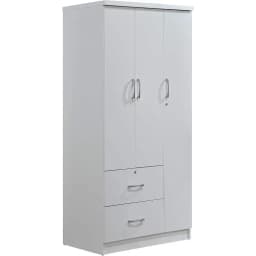 A Wardrobe Closet, Hodedah 3-Door 2-Drawers, 3-Shelves in White Bedroom Armoires, Wardrobe Cabinet with Hanging Rod