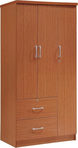 A Wardrobe Closet, Hodedah 3-Door 2-Drawers, 3-Shelves in White Bedroom Armoires, Wardrobe Cabinet with Hanging Rod