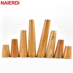 NAIERDI 1PC 8-60cm Round Wood Furniture Legs Natural Solid Wooden Replacement Table Feets Cabinet Bed Sofa Leg Stainless Plates