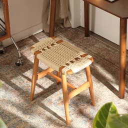French Solid Wood Shoe Stool Woven Rattan Side Table Compact Dressing Table Ottoman Versatile Bedside Cabinet