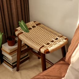 French Solid Wood Shoe Stool Woven Rattan Side Table Compact Dressing Table Ottoman Versatile Bedside Cabinet