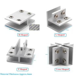 4Pcs Aluminum Glass To Glass Joint Clamp Bracket Cubicle Partition L H T Cross Shaped Joiner