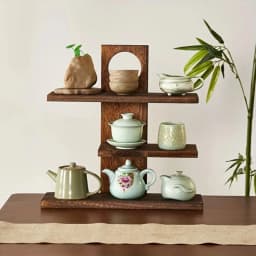 3-4 Layers Chinese Style Storage Holders Solid Wood Retro Design Wooden Tea Set Rack Tea Set Multi-Layer Tea Cup Display Shelf