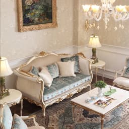 Hand Carved French Royal Classical Furniture Luxury Living Room Fabric Upholstered Classic Double Seat Wooden Sofa