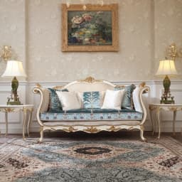 Hand Carved French Royal Classical Furniture Luxury Living Room Fabric Upholstered Classic Double Seat Wooden Sofa