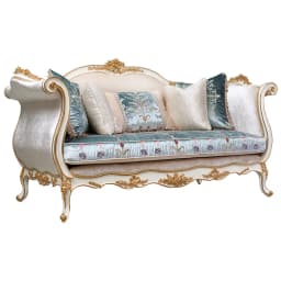Hand Carved French Royal Classical Furniture Luxury Living Room Fabric Upholstered Classic Double Seat Wooden Sofa