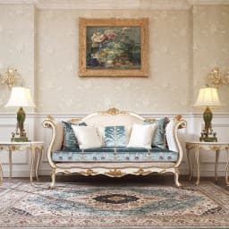 Hand Carved French Royal Classical Furniture Luxury Living Room Fabric Upholstered Classic Double Seat Wooden Sofa