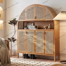 Nordic solid wood shoe cabinet entry simple rattan entrance locker