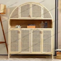 Nordic solid wood shoe cabinet entry simple rattan entrance locker