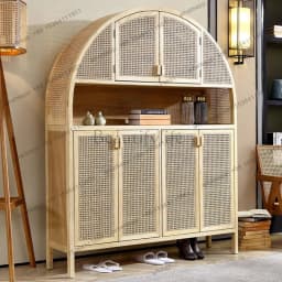 Nordic solid wood shoe cabinet entry simple rattan entrance locker