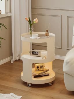 Home Furniture Creative Small Round Glass Sofa Side Table Movable Side Cabinet Simple Iron Tea Table Trolley Roller Storage Rack