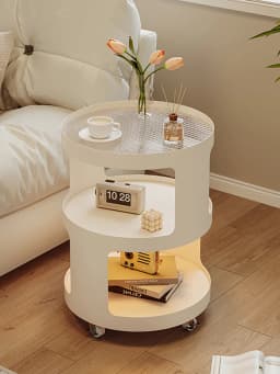 Home Furniture Creative Small Round Glass Sofa Side Table Movable Side Cabinet Simple Iron Tea Table Trolley Roller Storage Rack