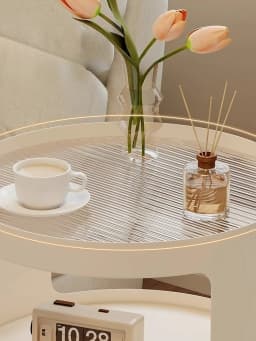Home Furniture Creative Small Round Glass Sofa Side Table Movable Side Cabinet Simple Iron Tea Table Trolley Roller Storage Rack