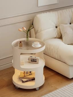 Home Furniture Creative Small Round Glass Sofa Side Table Movable Side Cabinet Simple Iron Tea Table Trolley Roller Storage Rack