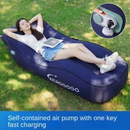 One Click Self Inflating Lazy Sofa Portable Inflatable Sofa Lounge Chair, Beach Camping Leisure Wave Sofa Chair, Rechargeable