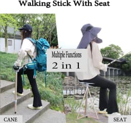 Folding Stool Cane for Seniors Outdoor Converts Walking Stick to Seat 150kg Aluminum Alloy Lightweight Portable Park Queue Trave