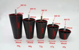 4pcs Round Tapered Black Plastic Furniture Legs Feet High 40 65 90 100 120MM with M8*25 Thread Shank for Sofa Couch and Chair