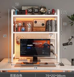 Bookcase With Grid Bookshelf Desk Storage Rack Desktop Multi-layer Wrought Iron Shelf Student Computer Desk Table Hole Board