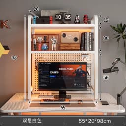 Bookcase With Grid Bookshelf Desk Storage Rack Desktop Multi-layer Wrought Iron Shelf Student Computer Desk Table Hole Board