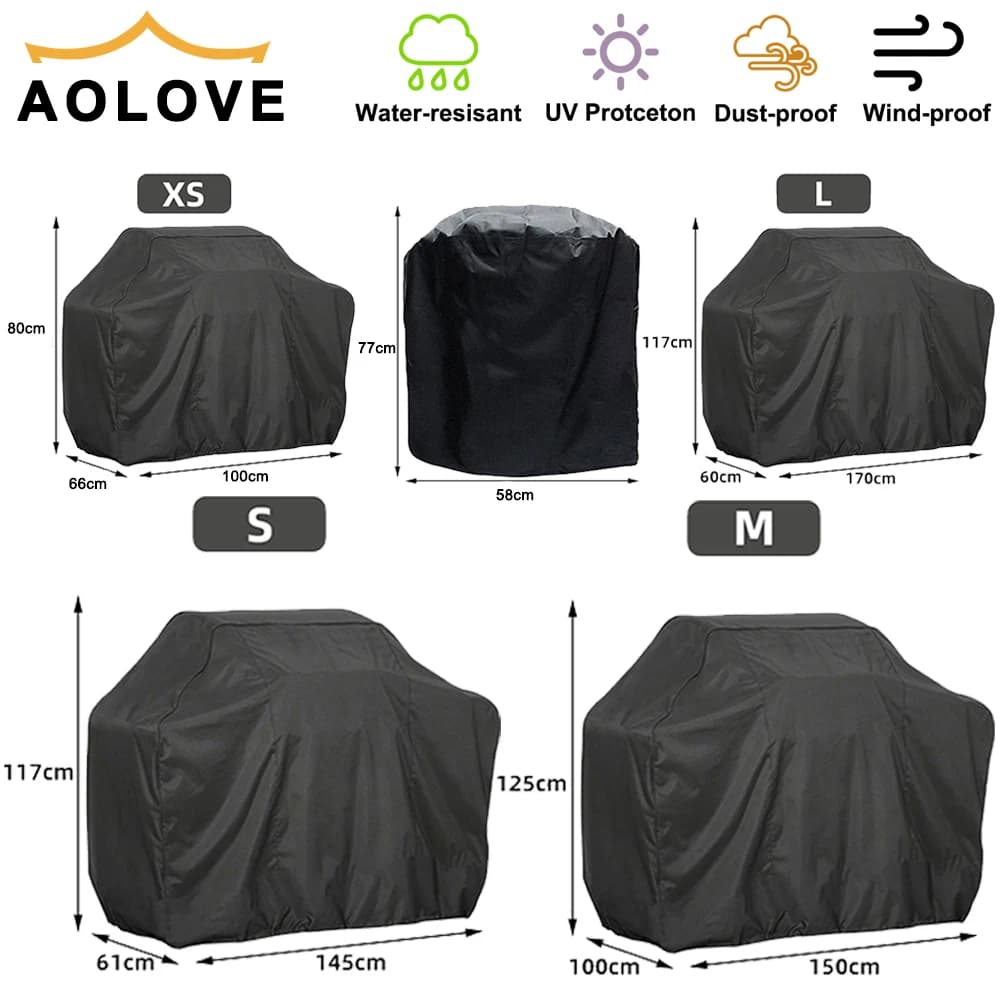 190T/210D BBQ Grill Barbeque Cover Anti-Dust Waterproof Weber BBQ Cover Outdoor Rain Protective Barbecue Cover