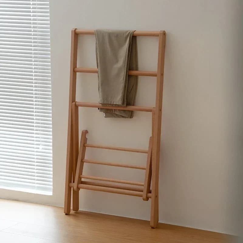 Japanese Style Solid Wood Clothes Hanger Creative Bedroom Bedside Pants Rack Attractive Clothes Storage Folding Stand Hat Shelf